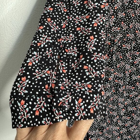 Loft Midi Dress Shift Floral Black Tiered Boho Medium Petite - Picture 7 of 9
